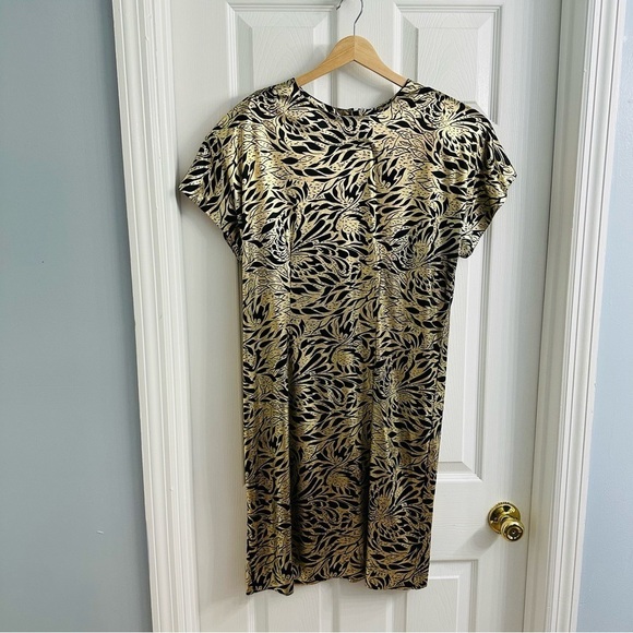 Vintage Diane Von Furstenberg Dress Mini 80s Metallic Gold Black New Years - Picture 3 of 6